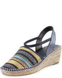 Blue Horizontal Striped Wedge Sandals