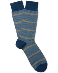Blue Horizontal Striped Wool Socks