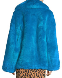 Diane von Furstenberg Faux Fur Long Sleeve Boxy Collared Jacket