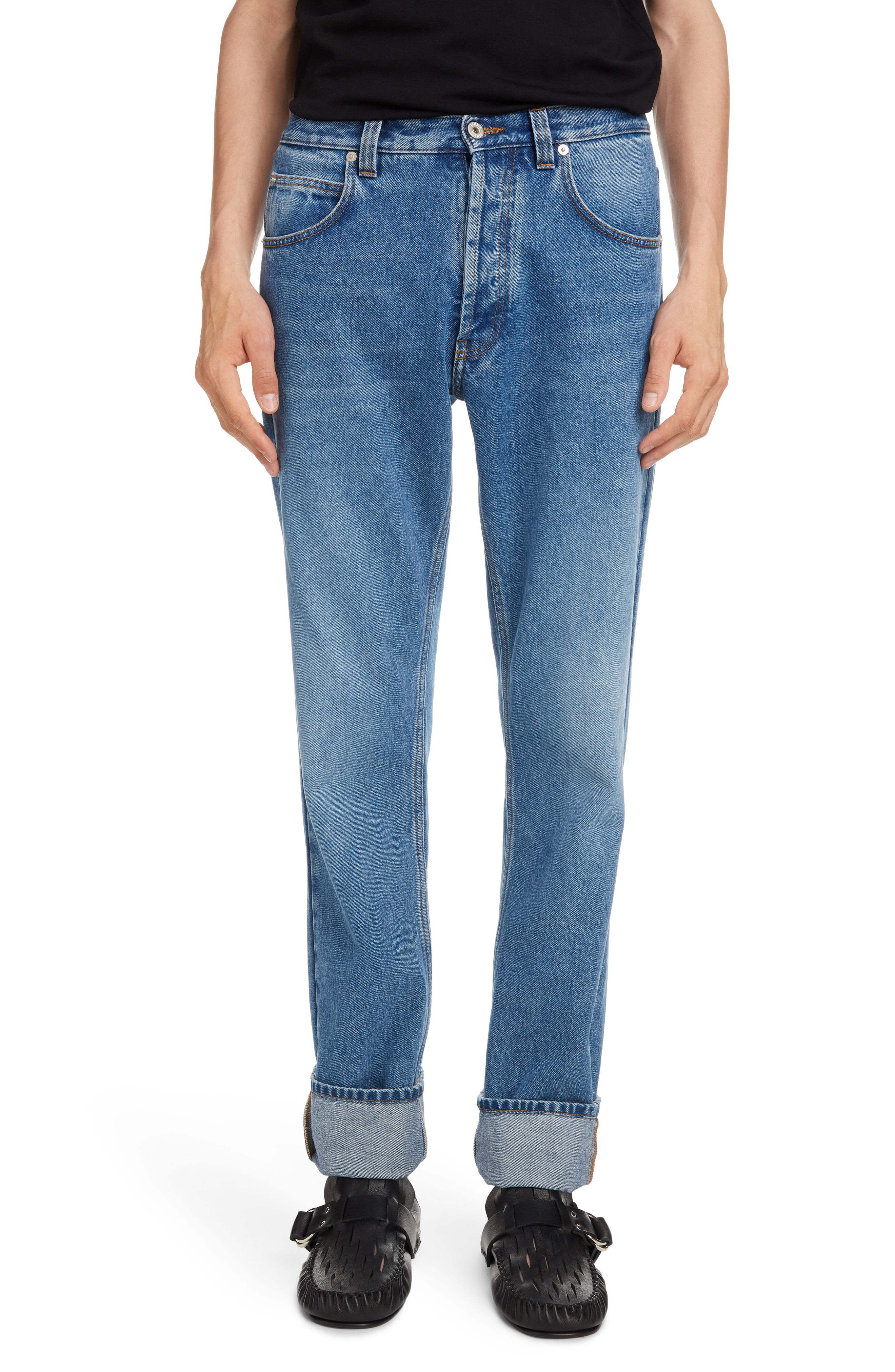Loewe Anagram Cuff Straight Leg Jeans, $650 | Nordstrom | Lookastic