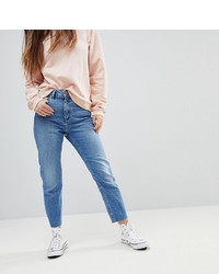 Asos Petite Asos Design Petite Farleigh High Waist Slim Mom Jeans In Bastina Pretty Bright Mid Wash