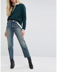 ASOS DESIGN Asos Recycled Florence Authentic Straight Leg Jeans In Melrose Green Cast With Raw Hem