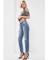 Missguided Blue Cut Out Front Waistband Jeans