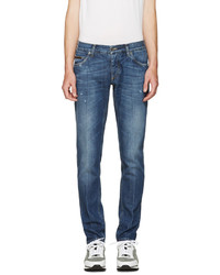 Dolce & Gabbana Blue Embroidered Crest Jeans