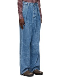 Dries Van Noten Blue Marbled Wide Leg Jeans