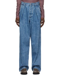 Dries Van Noten Blue Marbled Wide Leg Jeans