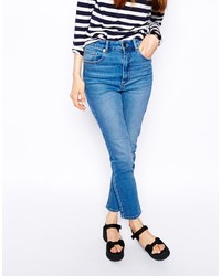 Asos Collection Farleigh High Waist Slim Mom Jeans In Mid Wash Blue