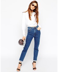 Asos Collection Farleigh Highwaist Slim Mom Jeans In Flat Authentic Vintage Wash