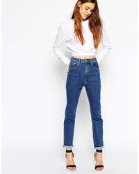 Asos Collection Farleigh Highwaist Slim Mom Jeans In Flat Authentic Vintage Wash