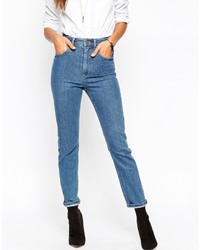 Asos Collection Farleigh Slim Mom Jeans In Casper Flat Blue