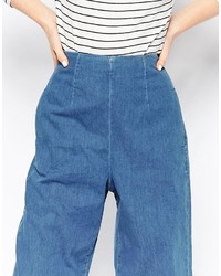 Asos Collection Soft Wide Leg Jean With Zip Back In Light Stonewash