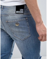 Love Moschino Cropped Slim Fit Jeans With Knee Patches And Back Waist Tab