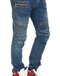 Balmain Denim Moto Jeans Blue