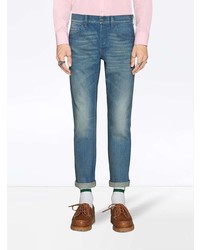 Gucci Denim Tapered Pant With Tiger