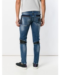 Frankie Morello Distressed Biker Panel Slim Fit Jeans