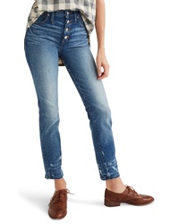 Madewell Distressed Button Front High Waist Slim Straight Jeans