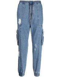 Juun.J Distressed Effect Drawstring Cotton Tapered Jeans