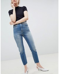 ASOS DESIGN Farleigh High Waist Slim Mom Jeans In Elliot Extreme Mid Wash With Sylvester Styling