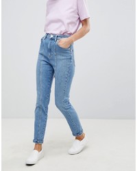 ASOS DESIGN Farleigh High Waist Slim Mom Jeans With Panel Seams In Mid Wash
