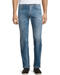 Etro Five Pocket Faded Stretch Denim Jeans Blue