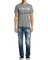 True Religion Geno Simple Moto Slim Straight Jeans Blue