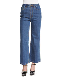 Marc Jacobs High Rise Wide Leg Cropped Jeans Bright Blue