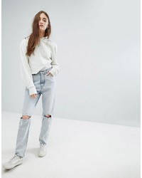 Cheap Monday High Waisted Straight Leg Jean With Busted Knee And Raw Hem
