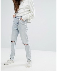 Cheap Monday High Waisted Straight Leg Jean With Busted Knee And Raw Hem