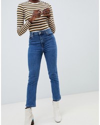 Warehouse High Waisted Straight Leg Jeans In Mid Wash