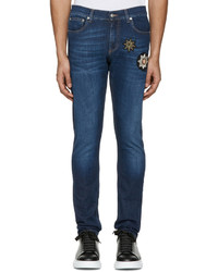 Alexander McQueen Indigo Embroidered Badges Jeans