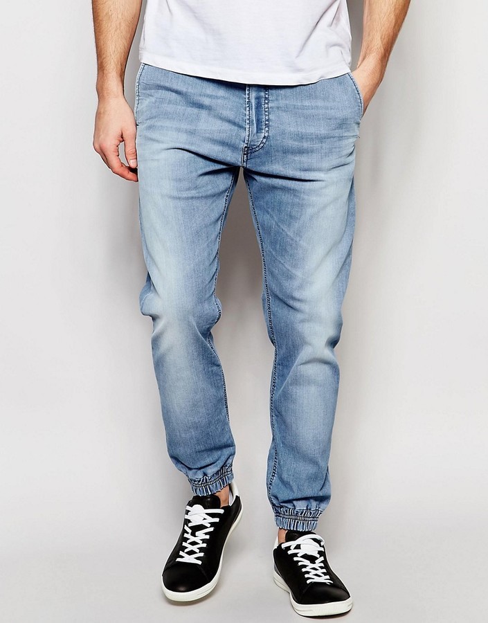na school Ontslag Vulkanisch Diesel Jog Jeans Duff 873e Cuffed Tapered Fit Stretch Light Wash, $220 |  Asos | Lookastic