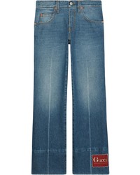 Gucci Kick Flare Logo Patch Jeans
