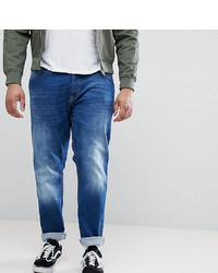 Duke King Size Tapered Fit Jeans In Dark Blue Stonewash With Stretch