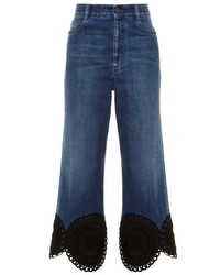 Stella McCartney Lace Hem Wide Leg Cropped Jeans