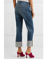 Frame Le Oversized Cuff High Rise Straight Leg Jeans Blue