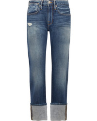 Frame Le Oversized Cuff High Rise Straight Leg Jeans Blue
