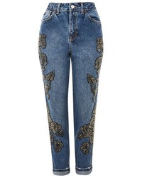 Topshop Limited Edition Moto Beaded Mom Jeans
