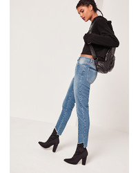 Missguided High Rise Seam Front Step Hem Jeans Blue