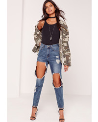 Missguided Open Rip Mom Jeans Vintage Blue