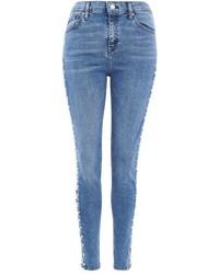 Topshop Moto Mid Blue Side Lace Jamie Jeans