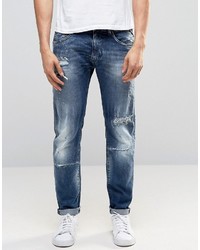 Replay Mstro No1 Tapered Jeans Mid Wash Extreme Rip Repair