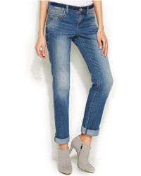 INC International Concepts Petite Straight Leg Cuffed Jeans Medium Wash