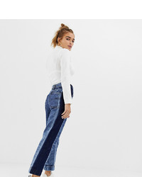 Collusion Petite Straight Leg Jeans In Acid Wash With Contrast Panel