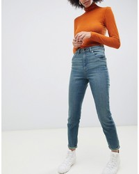 ASOS DESIGN Recycled Farleigh High Waist Slim Mom Jeans In Mid Green Blue Tone Wash