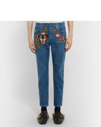 Gucci Slim Fit Embroidered Denim Jeans
