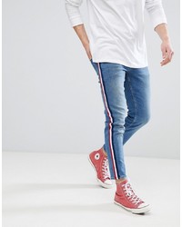 ASOS DESIGN Slim Jeans In Mid Wash Blue With White