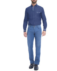 Stefano Ricci Straight Leg Denim Jeans Light Wash Blue