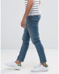 Asos Stretch Slim Ankle Grazer Jeans In 125oz Light Blue Wash