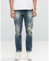 Asos Stretch Slim Jeans With Rips In Mid Wash