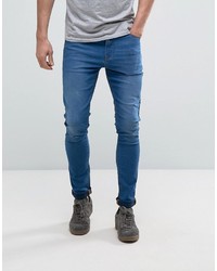 Asos Super Spray On Jeans In Mid Blue